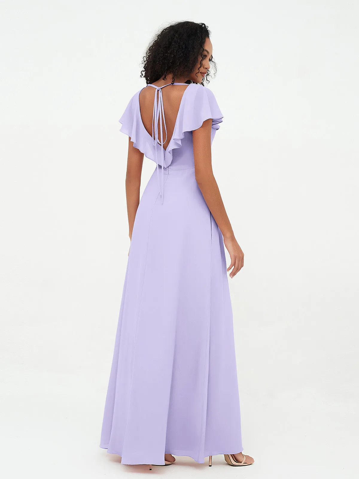 A-ligne Robes à Col en V en Mousseline avec Poches Lilas
