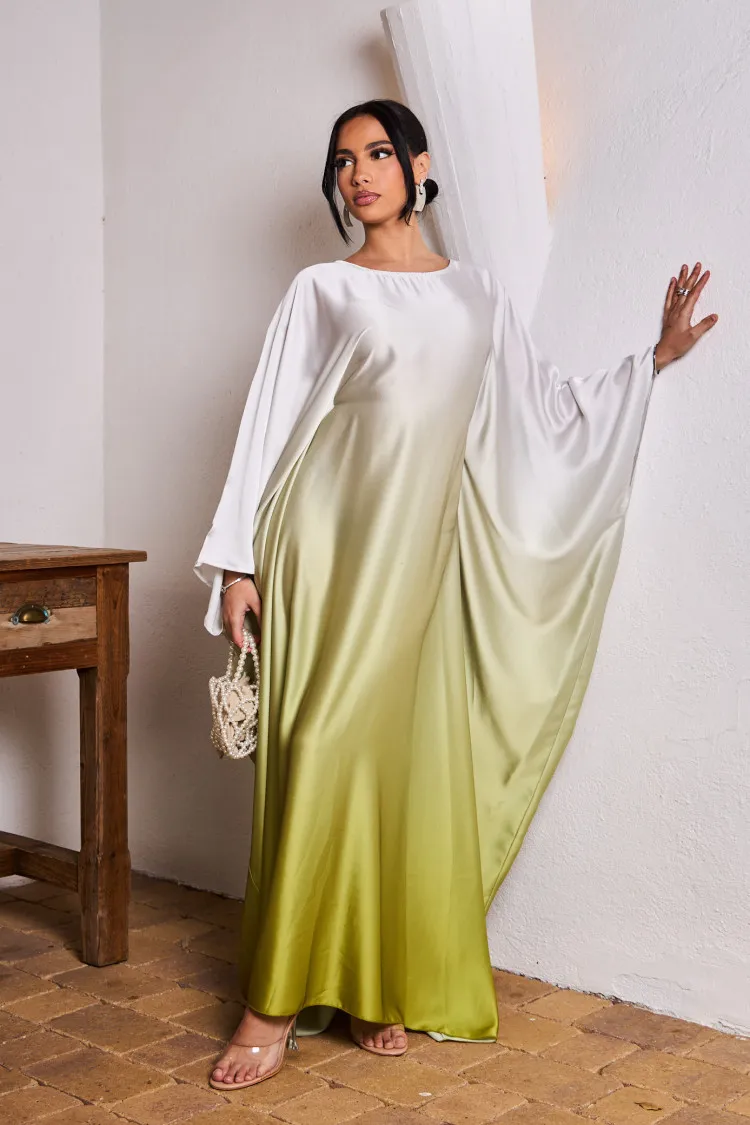 Abaya satinée dégradée blanche et verte