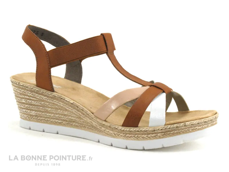 Achat chaussures Rieker Femme Sandale et Nu-pieds, vente Rieker 61995-81 Blanc Cayenne Marron - Sandale compensee