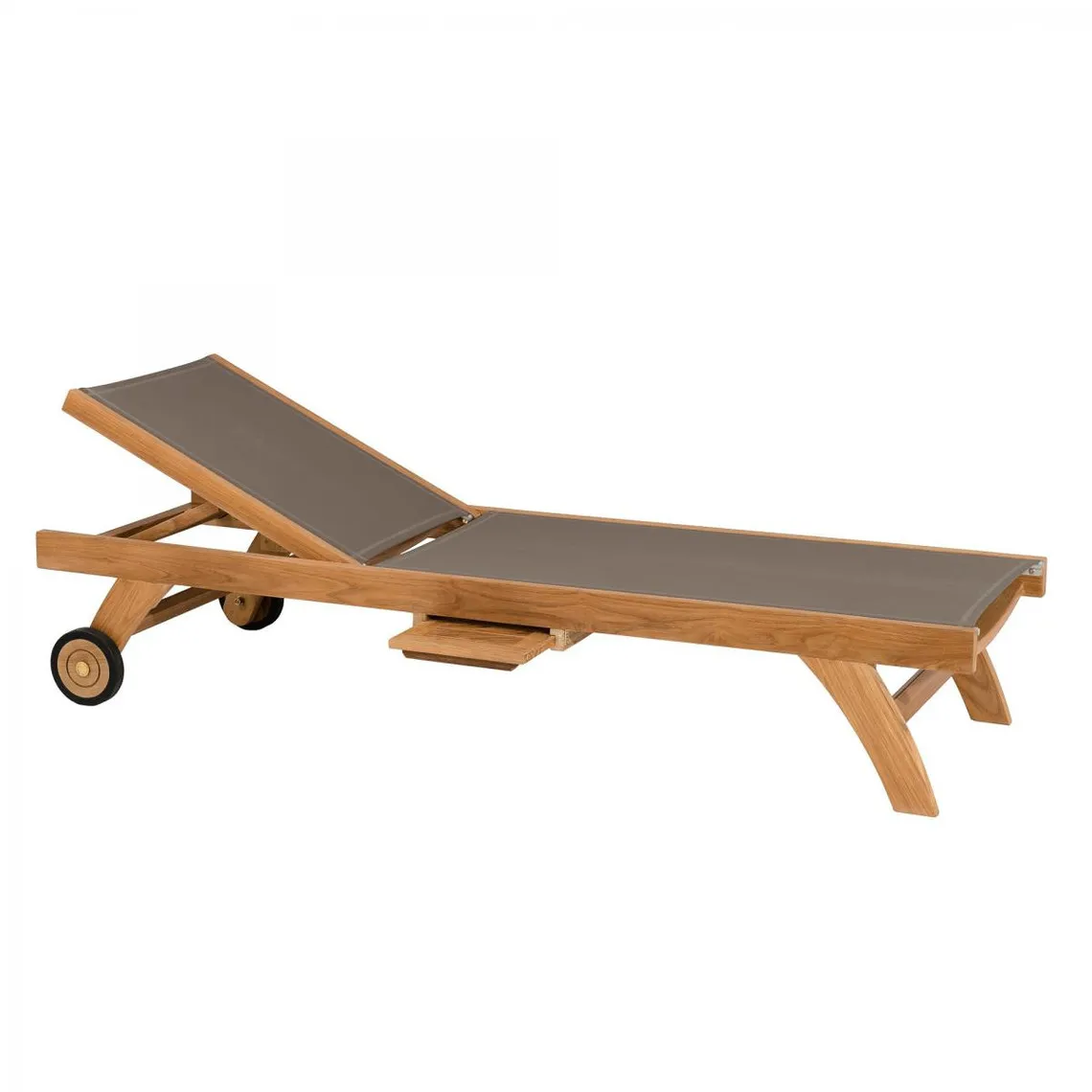 Bain de soleil textilène couleur taupe en bois Teck | 3 Suisses