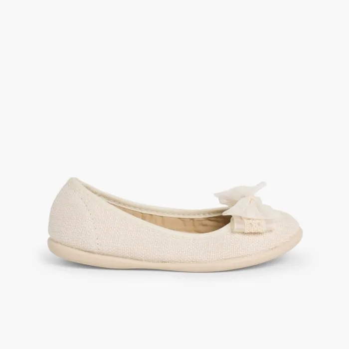 Ballerines pour Fille et Femme en toile avec ruban en tulle   
