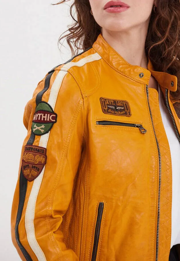 Blouson cuir femme jaune