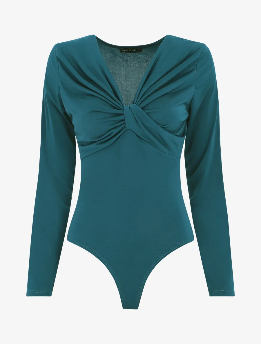 Body uni à col V drapé
