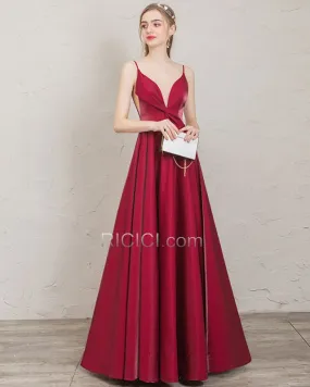 Bordeaux Princesse Sans Manches Simple Robe Bal De Promo Robe De Soirée Longue Belle