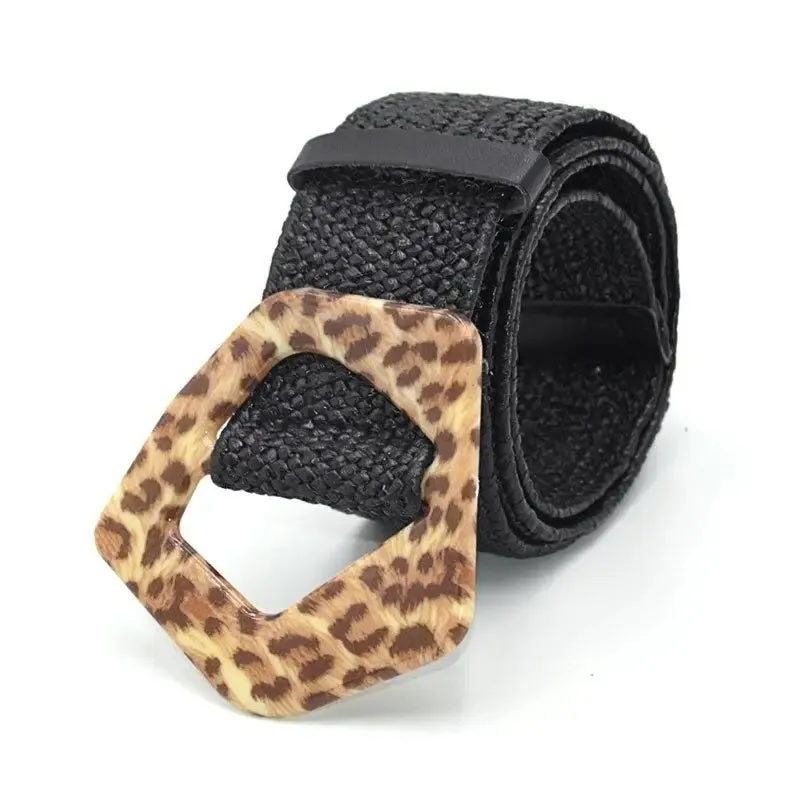 Ceinture Boucle Ovale Léopard Noire