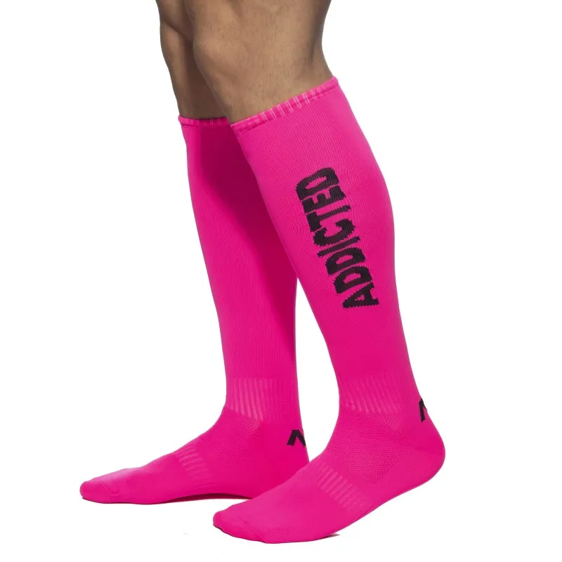 Chaussettes longues néon - rose - ADDICTED : vente chaussettes pour...