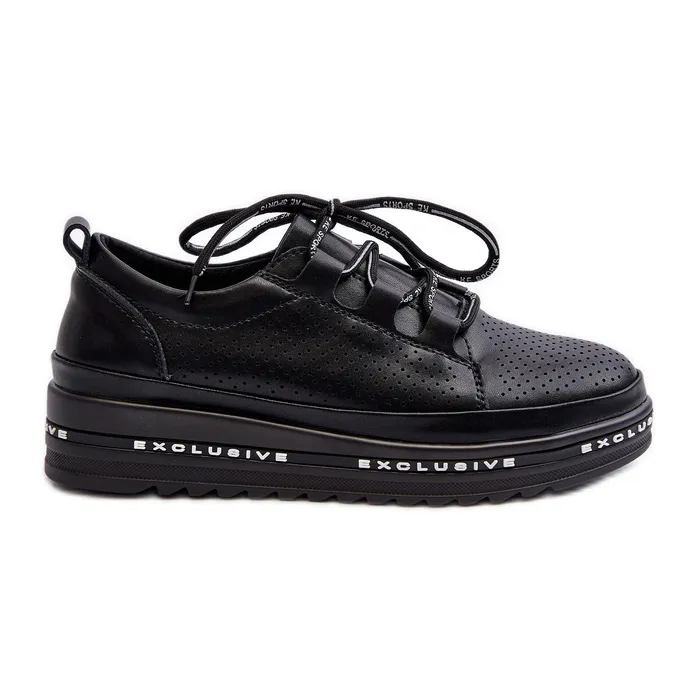 Chaussures en cuir pour femmes sur la plateforme S.Barski LR769A Noir le noir