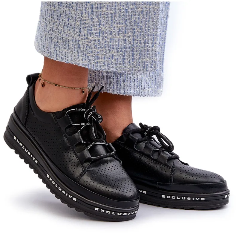 Chaussures en cuir pour femmes sur la plateforme S.Barski LR769A Noir le noir