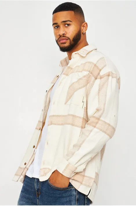 Chemise épaisse beige à carreaux