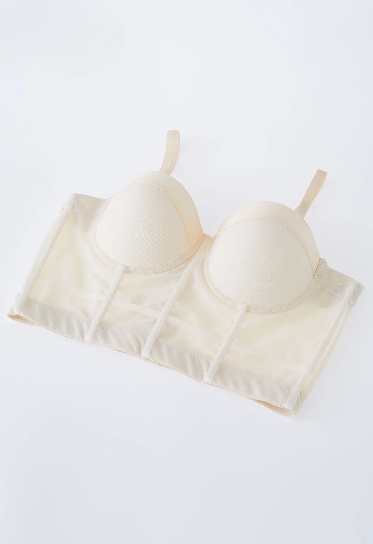 Crop top bustier à armatures de couleur unie en crème