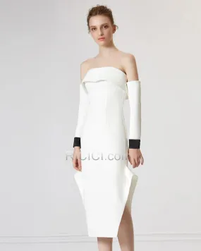 D'été Droite Bustier Robe De Soirée Graduation Confirmation Blanche Mi Longue Manche Longue Dos Nu 2017 Chic Sexy