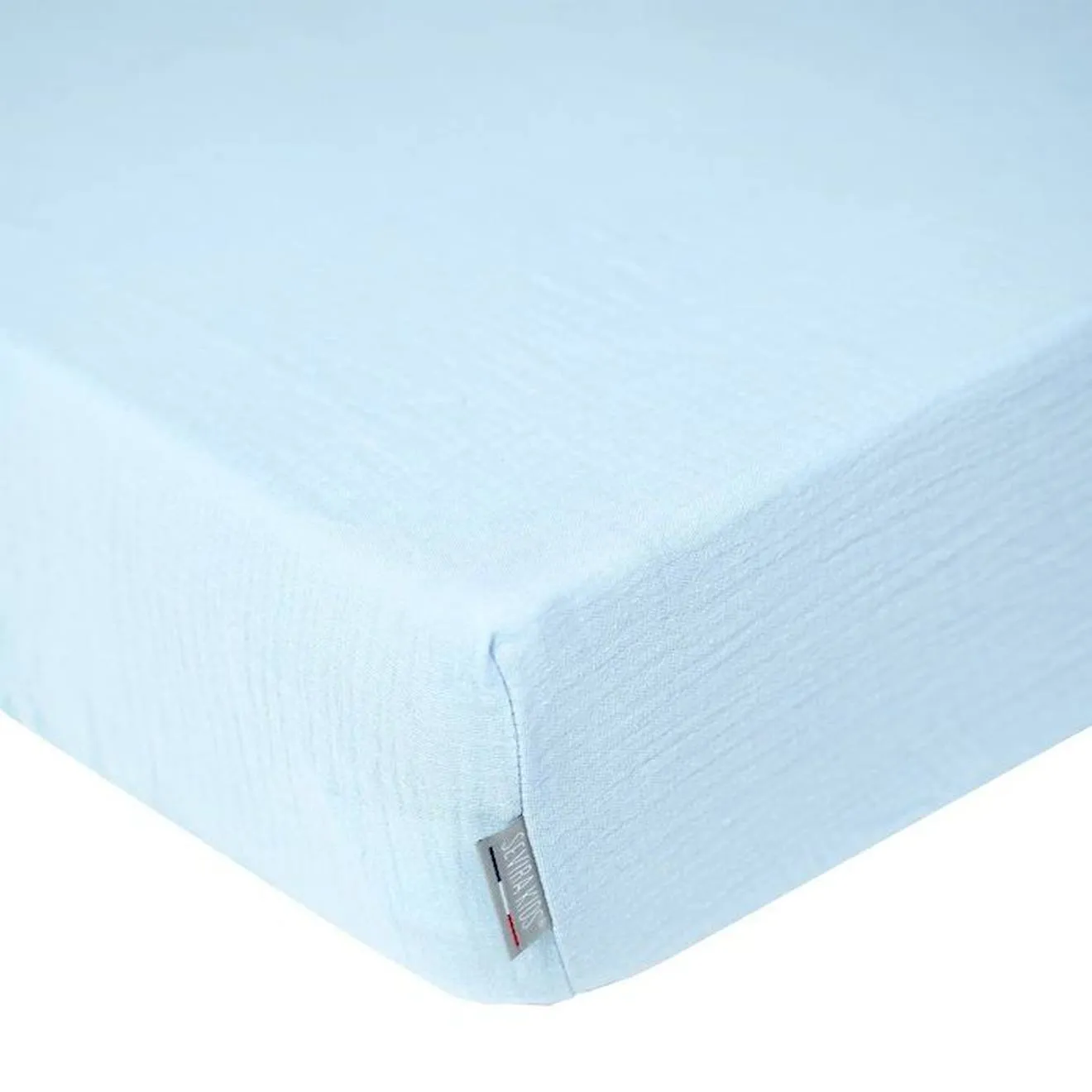 Drap housse uni en gaze de coton Bleu 90x190 bleu - Sevira Kids