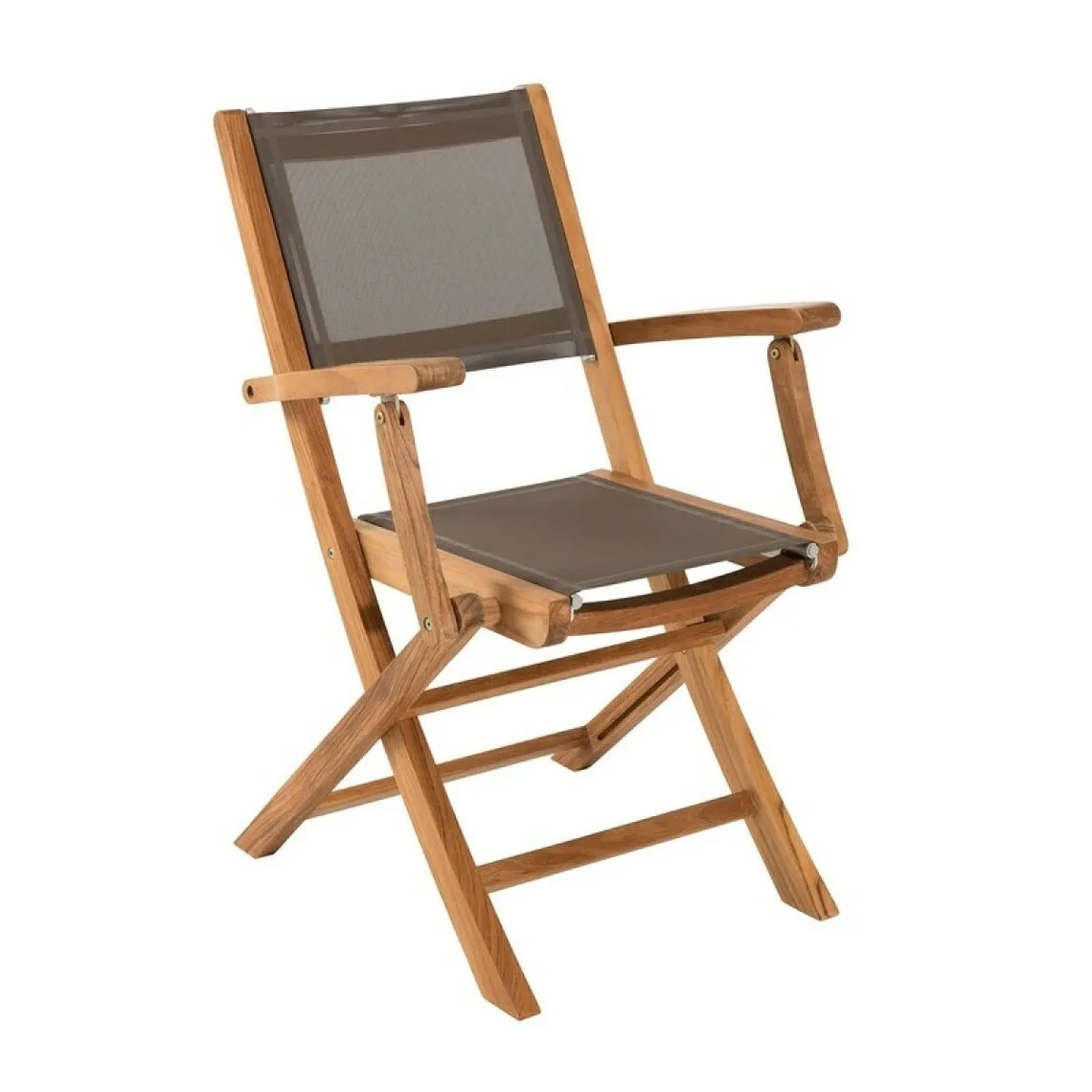 Ensemble de 2 fauteuils de jardin pliants en bois teck et textilène couleur taupe | 3 Suisses