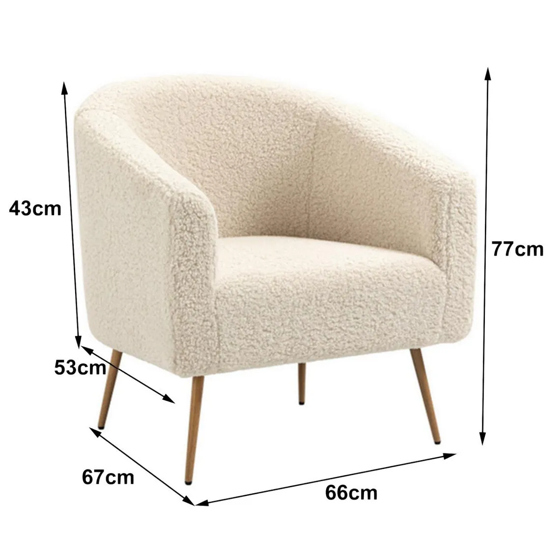 Fauteuil de Salon Scandinave Design Pieds Métal KIRUNA-BLANC BOIS | 3 Suisses