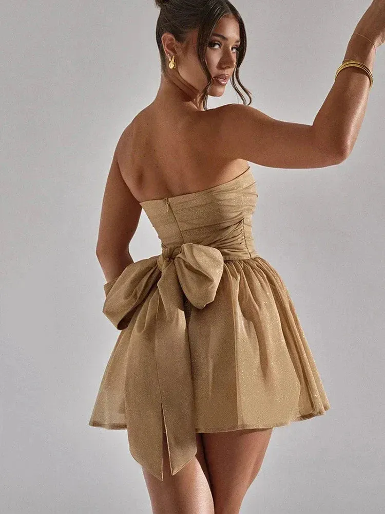 Femme - Mini robe bustier en paillettes - Élégante et festive - Robe à