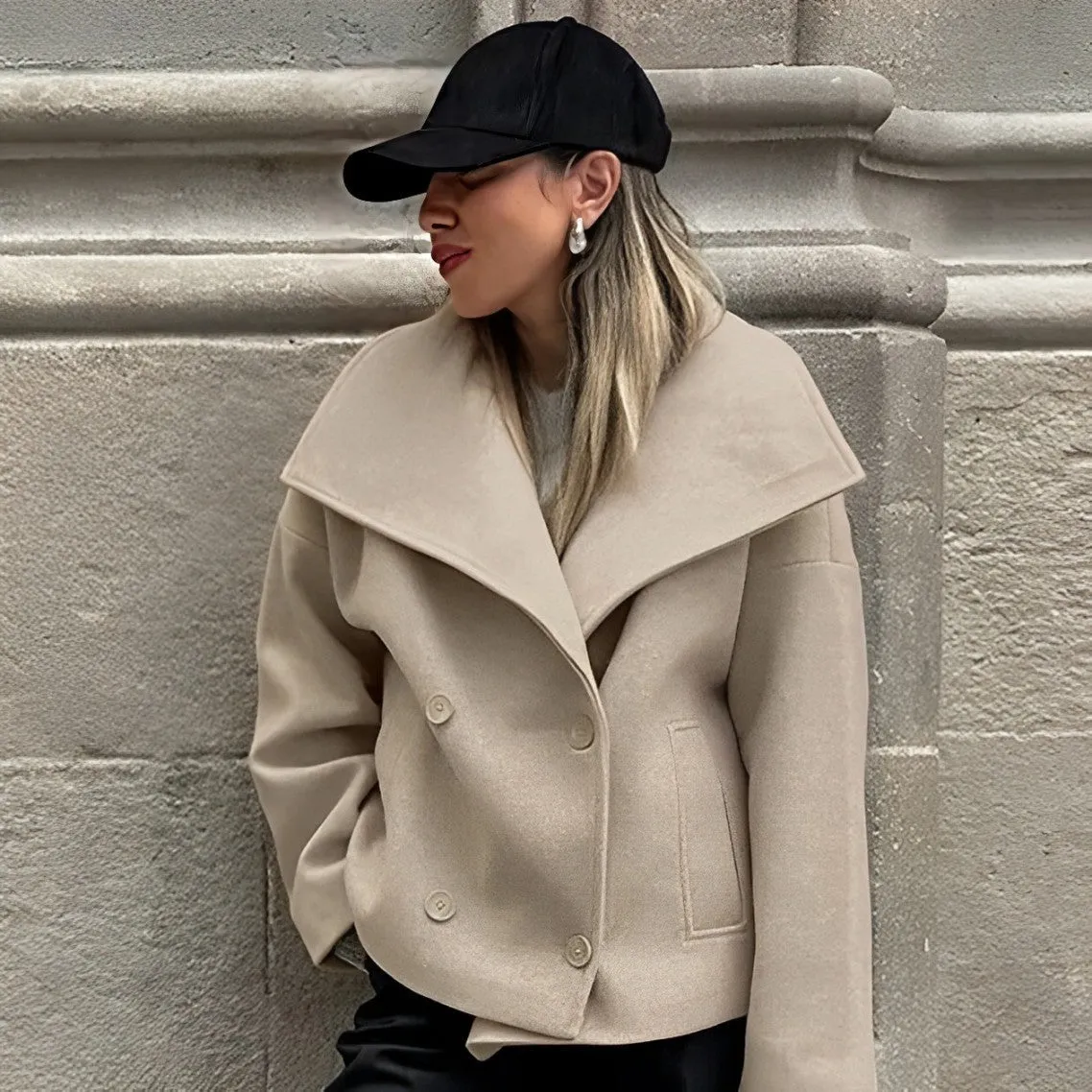 Femme - Robe ample en laine - Style simple avec boutons - Confort et é