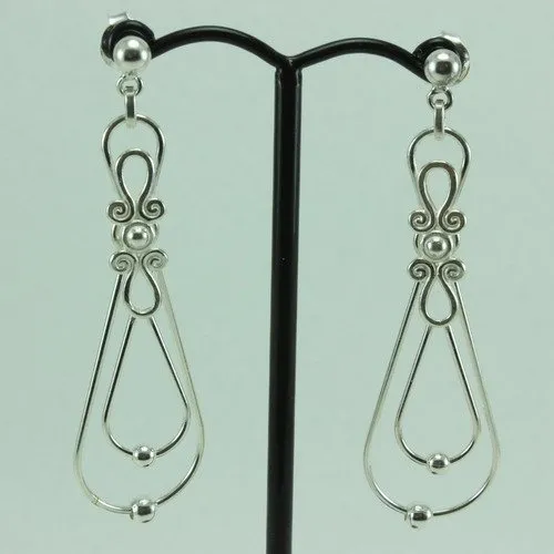 Grande boucle oreille fil argent ouvragée,boucle oreille argent fait main,pendant unique