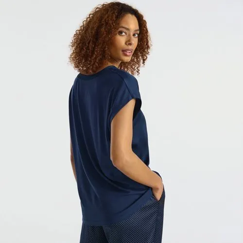 Haut Bi-Matière à Manches Courtes et Col en V, Femme Stature Standard