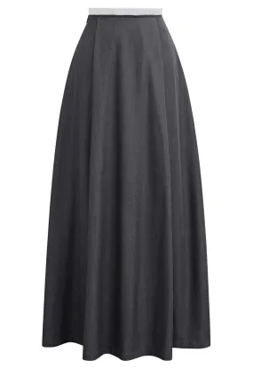 Jupe longue à taille plissée contrastée en fumée