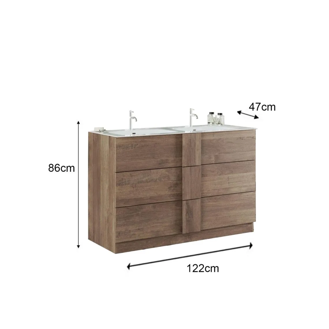 Meuble salle de bain Jessie  3 tiroirs et double vasque integrée 120 cm | 3 Suisses