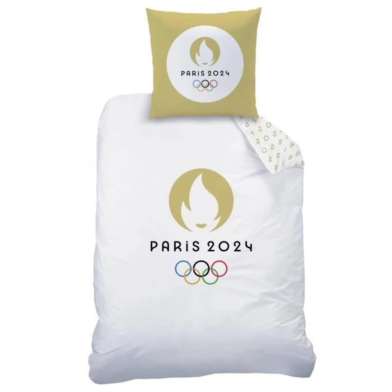 Parure de lit imprimée 100% coton PARIS 2024 JEUX OLYMPIQUES LOGO 140x200 cm blanc - Omydream
