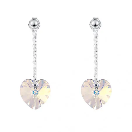 Petit bijou oreille femme clou pendant cristal coeur argent