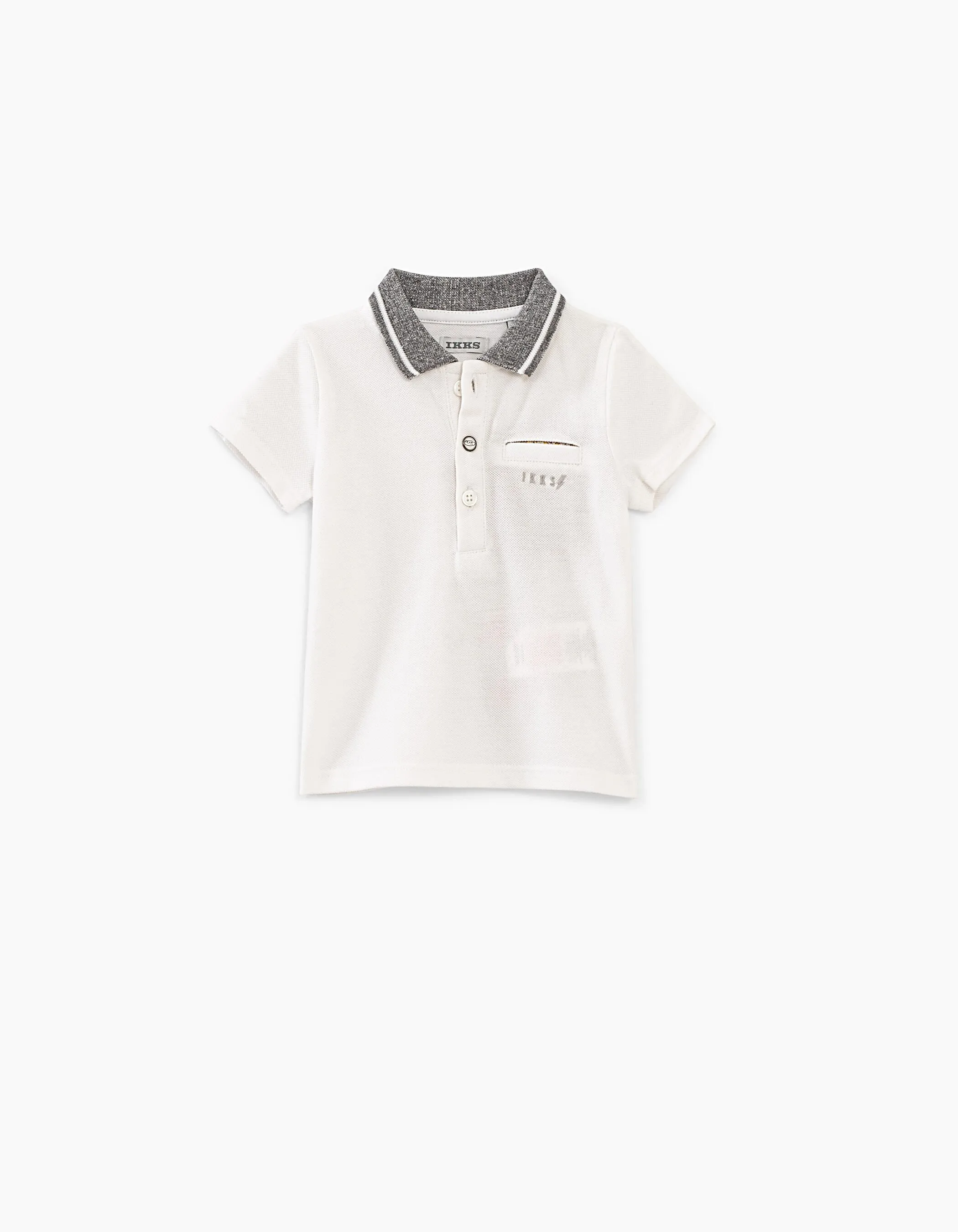 Polo blanc optique à col gris rayé bébé garçon 