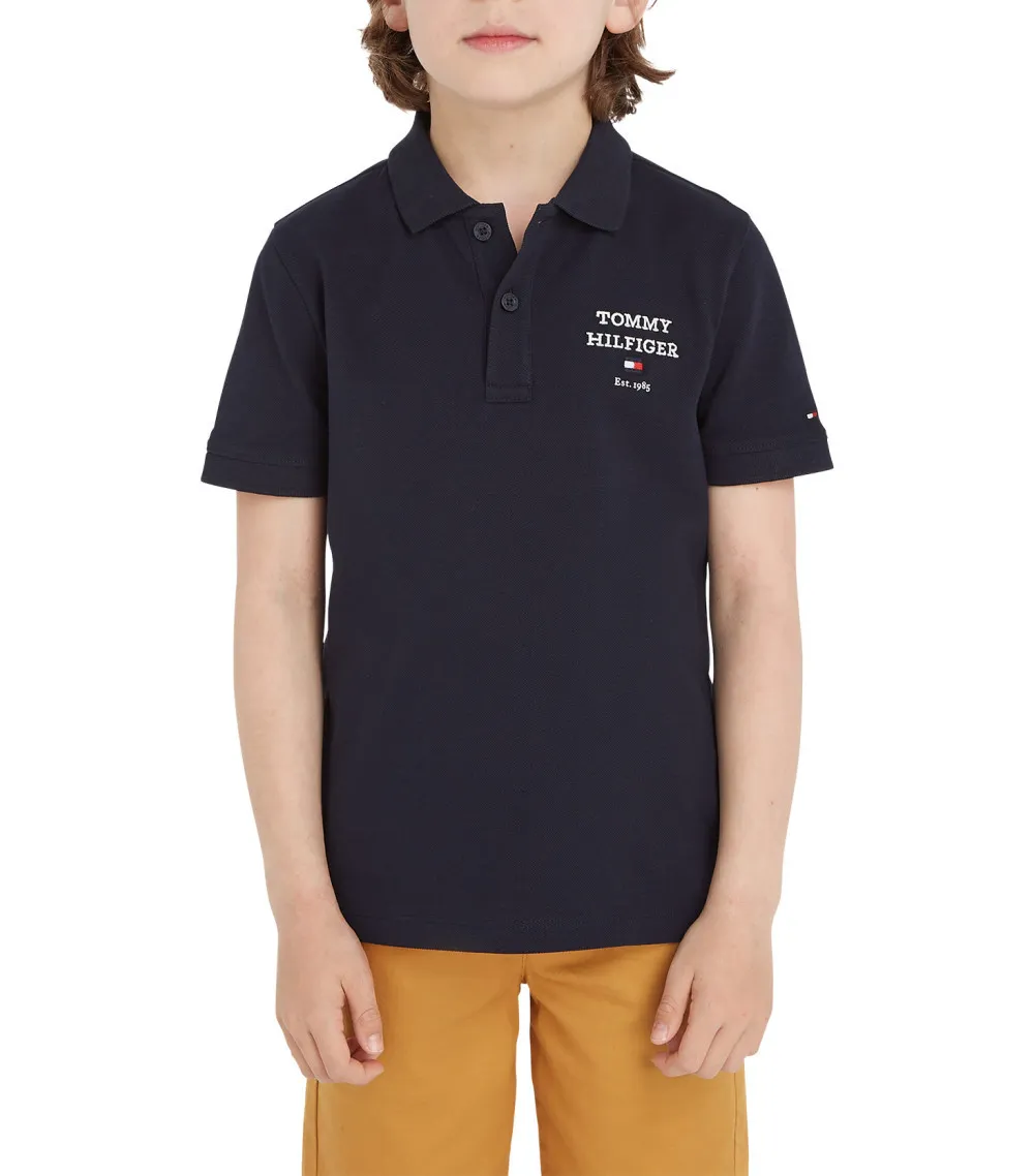 Polo Junior Garçon Tommy Hilfiger coton en transition avec manches courtes et col boutonné marine