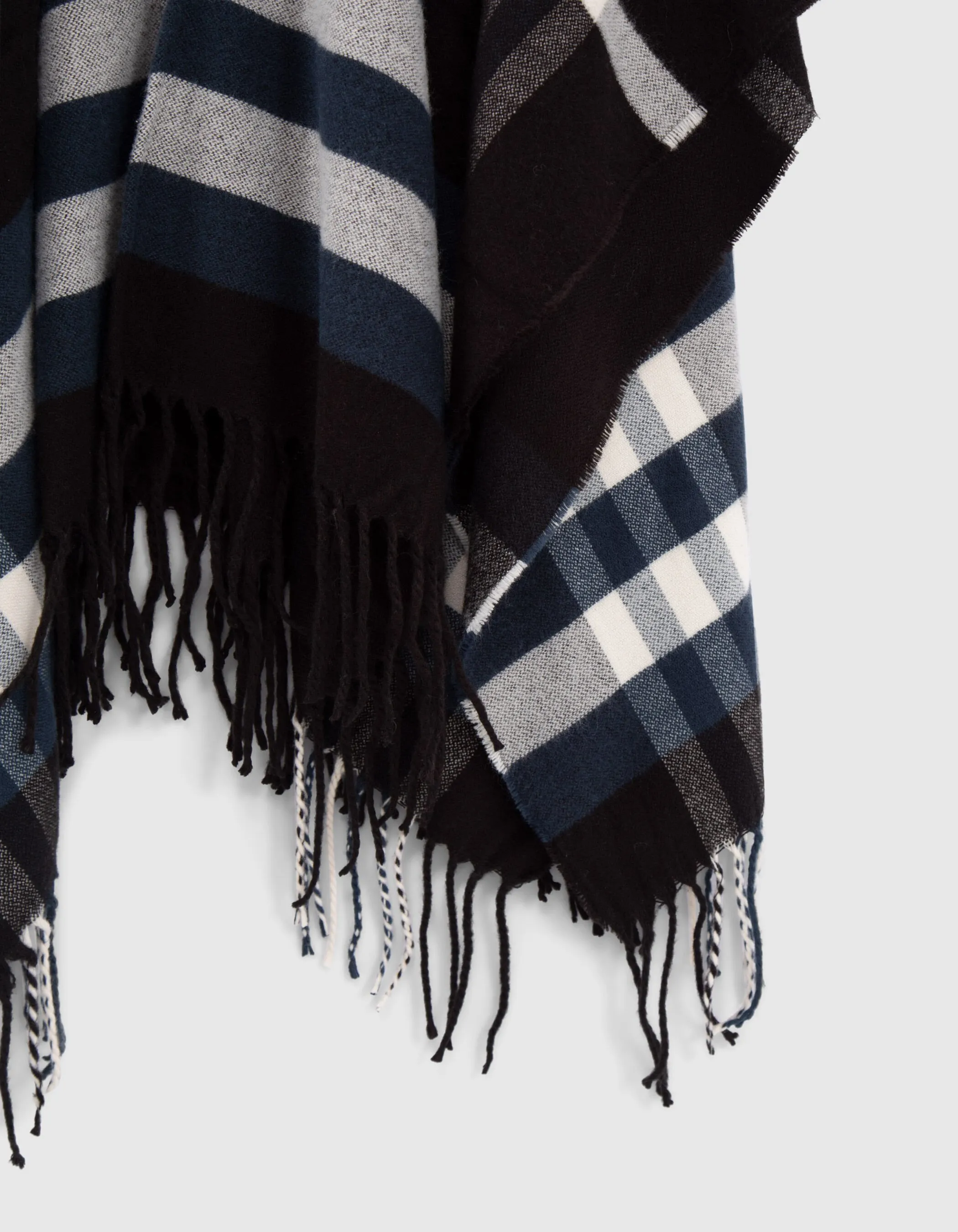 Poncho noir à motif carreaux Femme