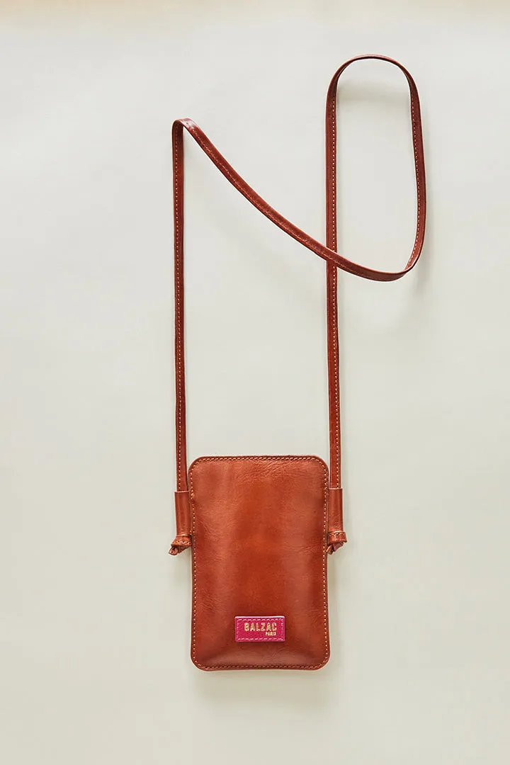 Porte-téléphone Piment cognac et rose