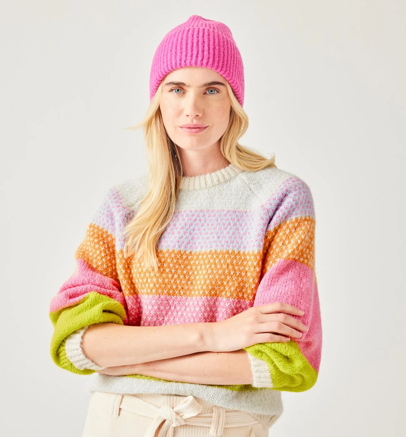 Pull multicolore Femme - Rayé rose