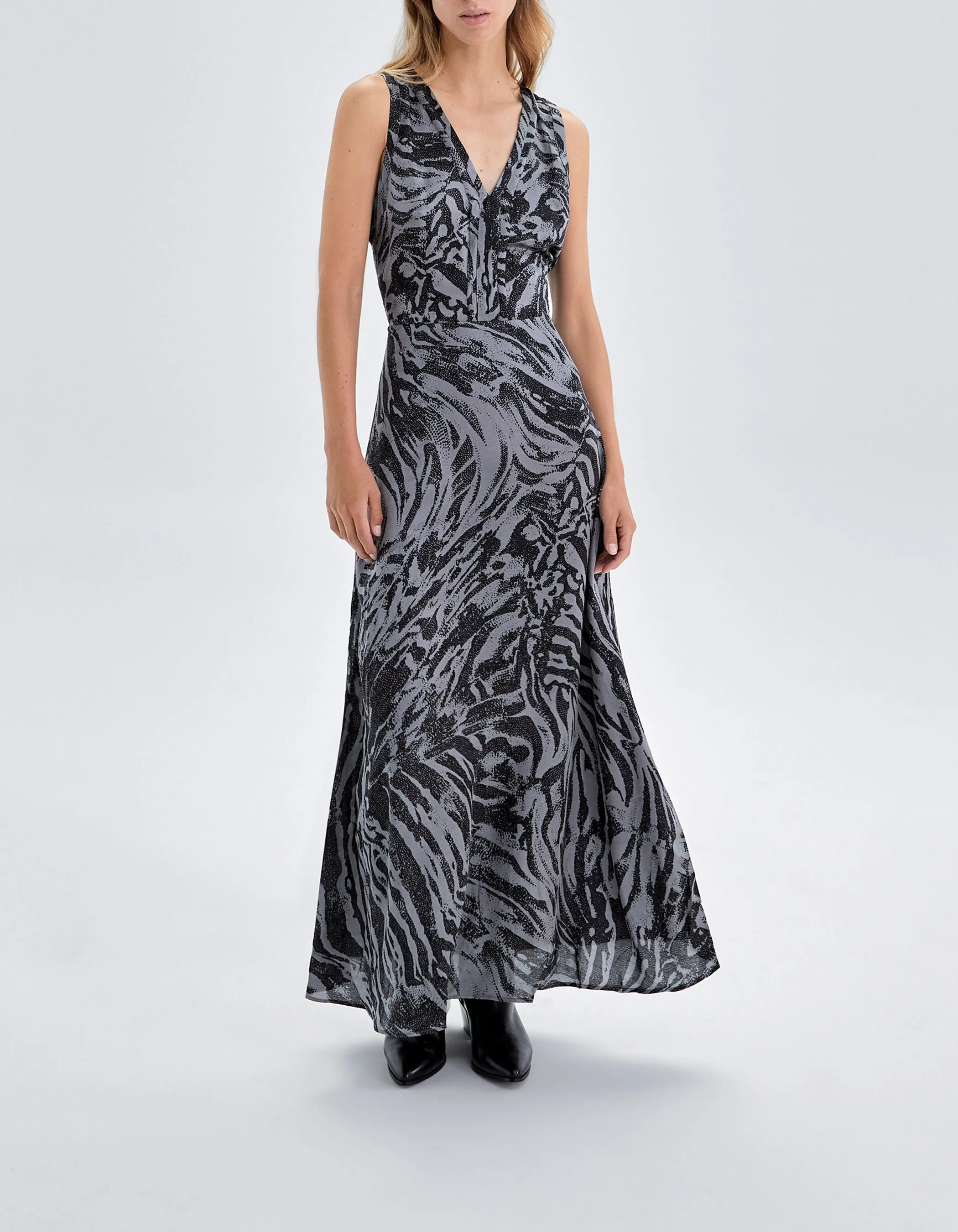 Pure Edition-Robe longue grise imprimé zébré Femme