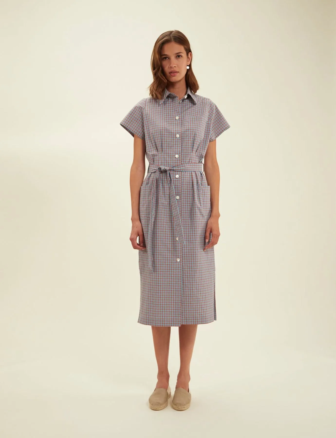 Robe chemise Ethel turquoise à carreaux