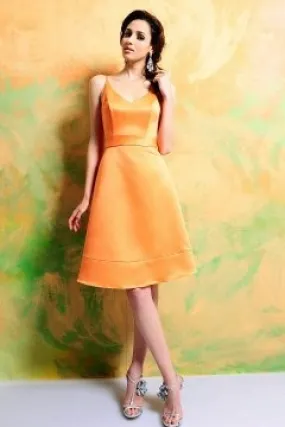 Robe chic orange courte col halter pour soirée de mariage en satin
