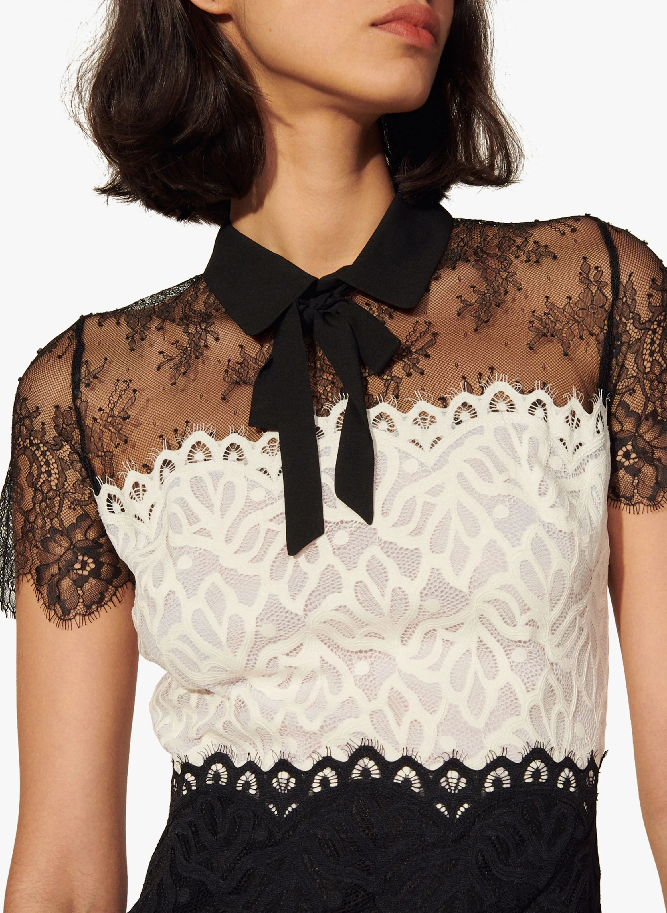 ROBE COURTE COL CLASSIQUE EN DENTELLE - SANDRO pour FEMME | Printemps