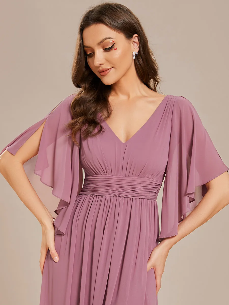 Robe Curvy en mousseline plissée Col V manches mi-longues