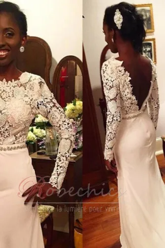 Robe de Soirée Dos nu Manche Longue vogue Manquant Tissu Dentelle