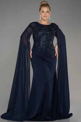 Robe de Soirée Grande Taille Longue Mousseline Bleu Marine ABU3913