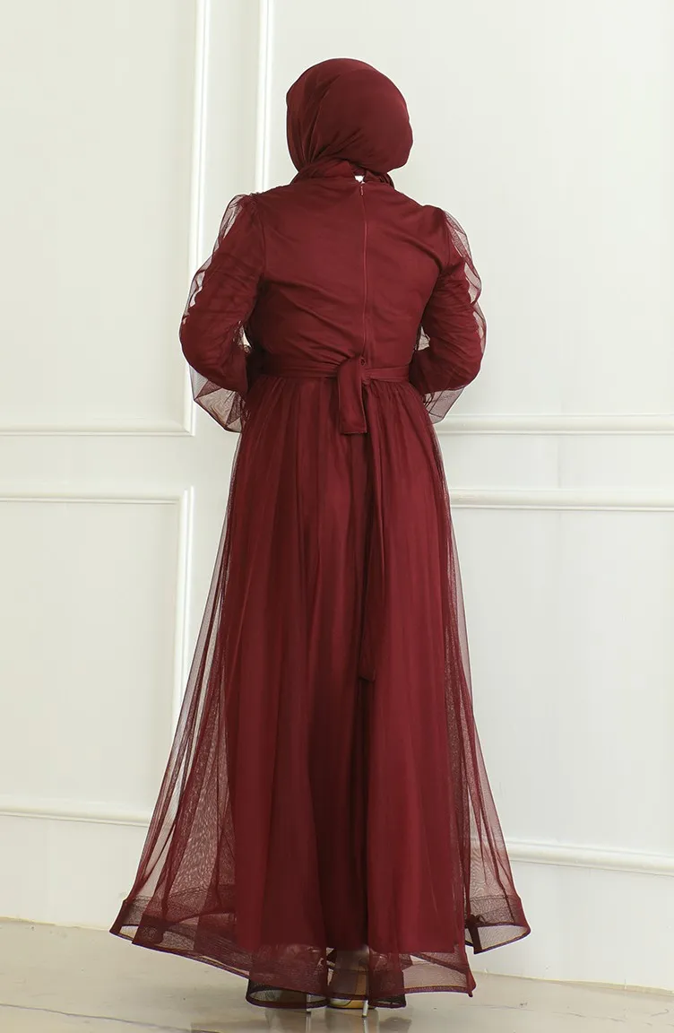 Robe De Soirée Mousseline à Paillette 6348-05 Prune 6348-05
