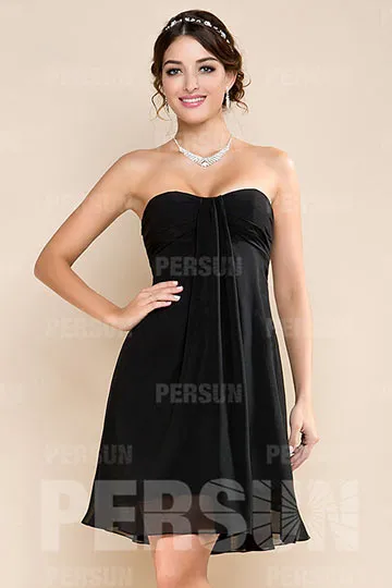 Robe de soirée noire courte simple bustier vague ligne A