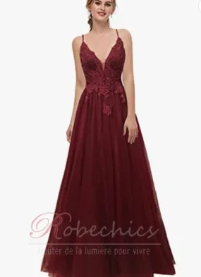 Robe de Soirée Sans Manches Naturel taille Bretelles Spaghetti Tissu Dentelle