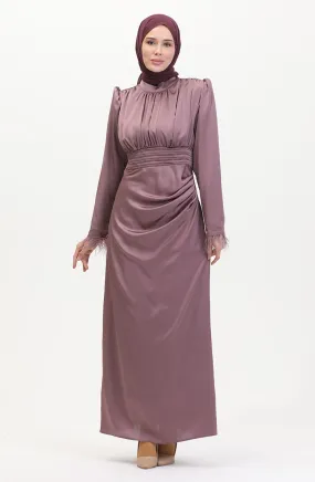 Robe De Soirée Satin Détail Plissé 6374-02 Rose Poudré 6374-02