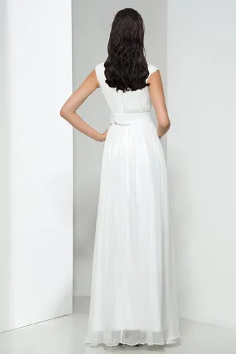 Robe de Soirée Zip Col Bateau Naturel taille Manche de T-shirt