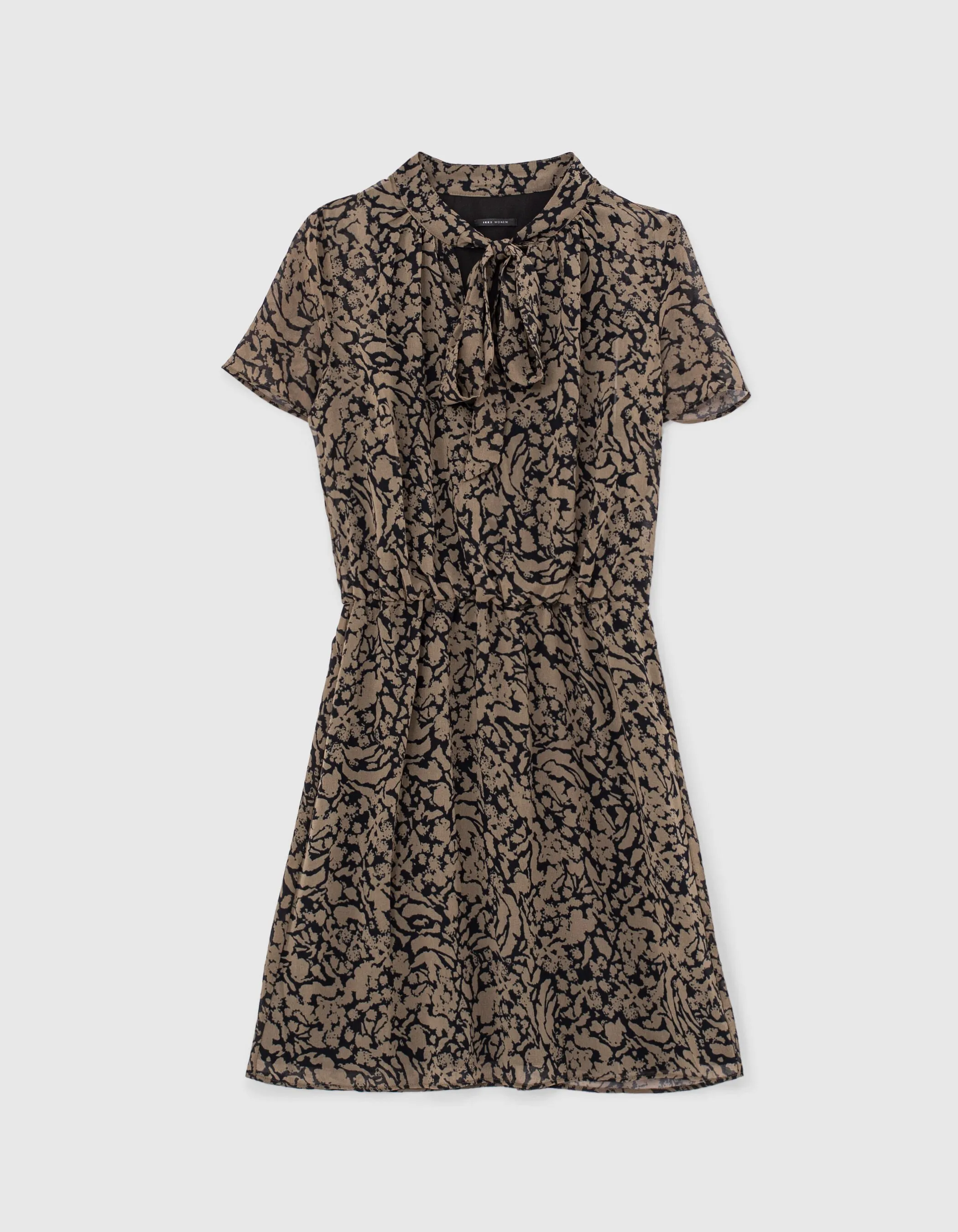 Robe en voile imprimé camouflage kaki col lavallière femme