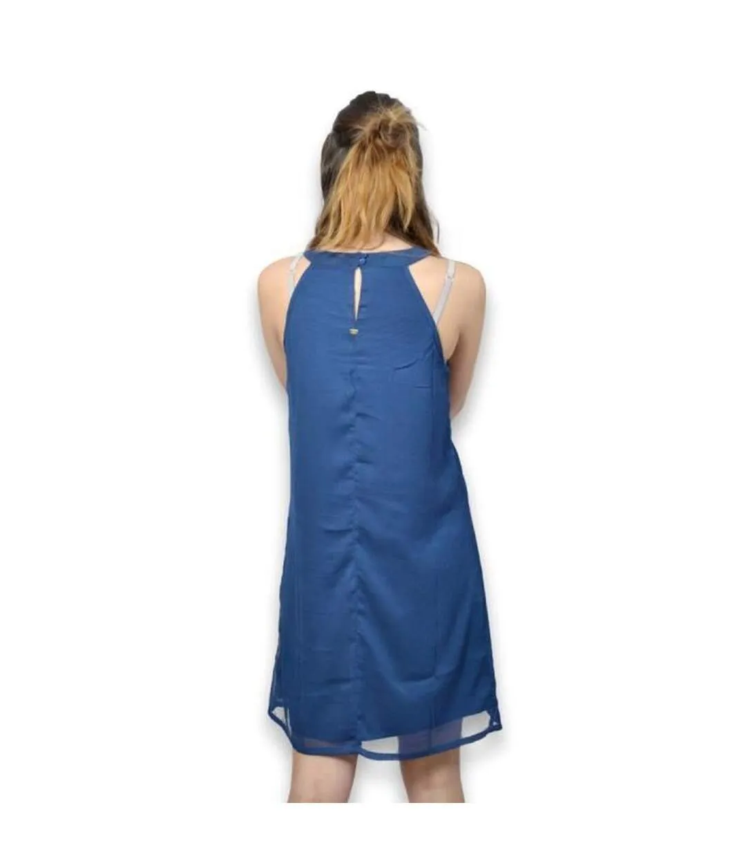 Robe femme sans manche de couleur bleu col rond