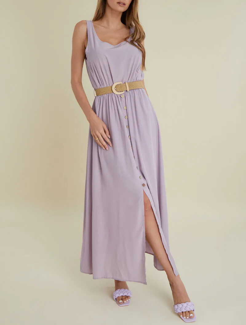 Robe longue à boutons décoratifs - lilas