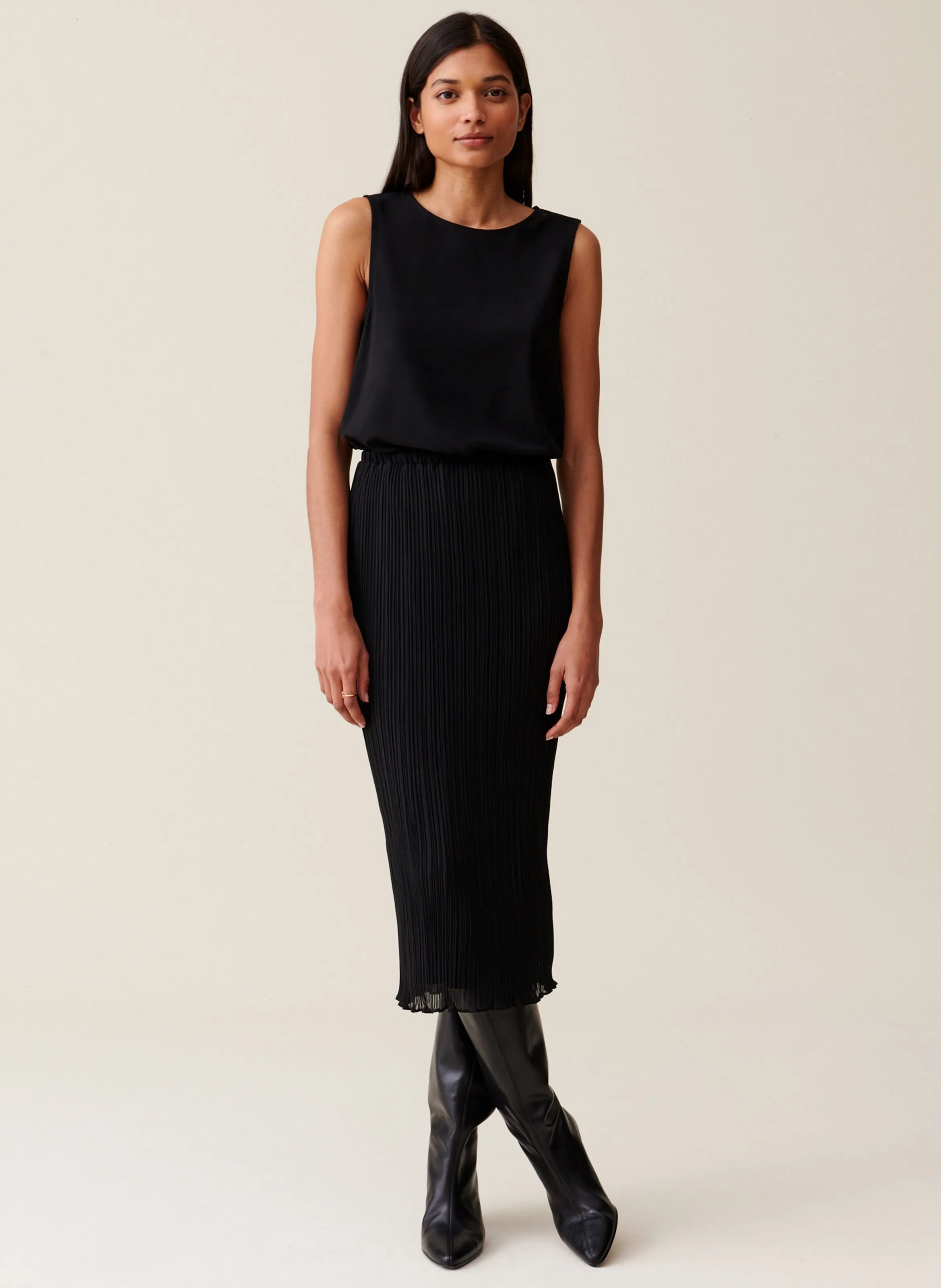 ROBE LONGUE COL ROND PLISSéE - CLAUDIE PIERLOT pour FEMME | Printemps