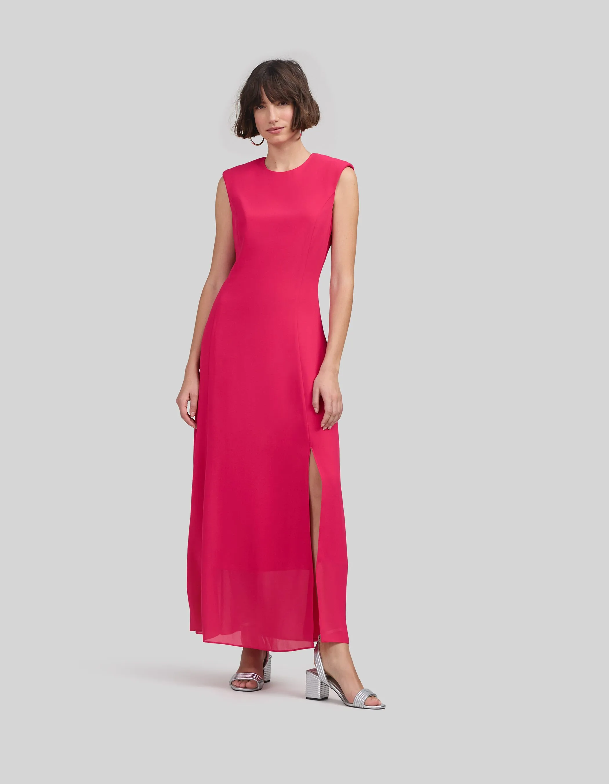 Robe longue hot pink recyclée à épaulettes Femme