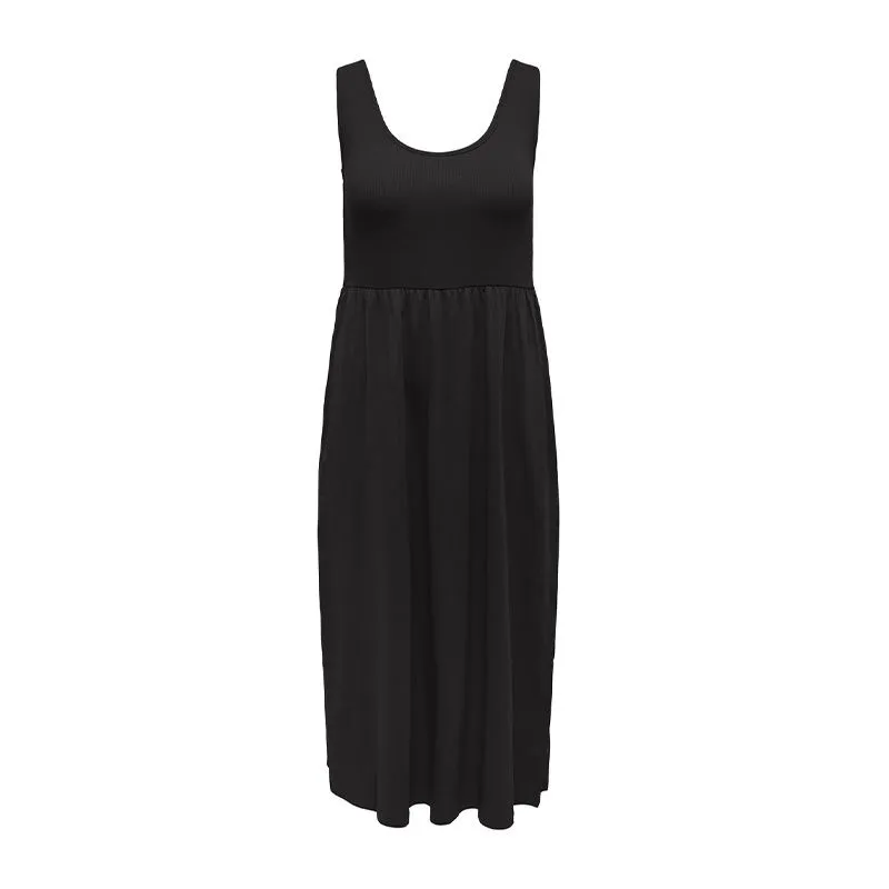 Robe longue sans manches en coton fluide noir Femme ONLY CARMAKOMA à 