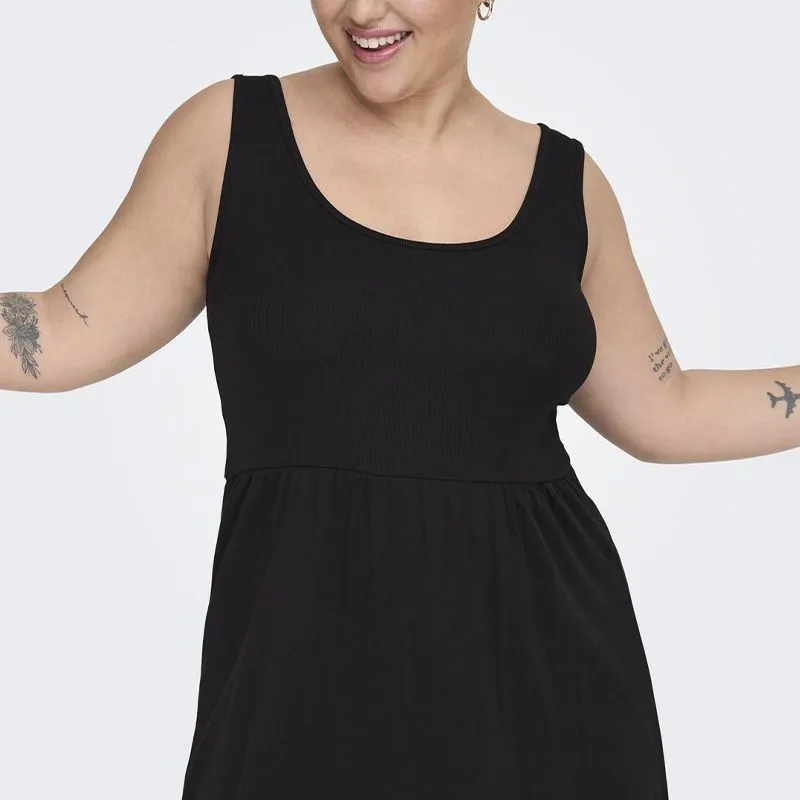 Robe longue sans manches en coton fluide noir Femme ONLY CARMAKOMA à 